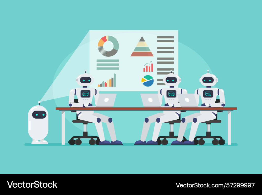 Android robots meeting on the table Android robots meeting on the table vector image
