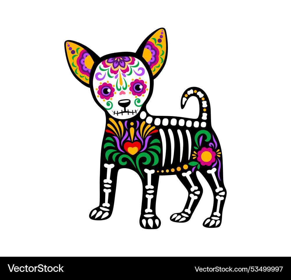 Day of the dead mexican dog animal skeleton tattoo Day of the dead mexican dog animal skeleton tattoo vector image