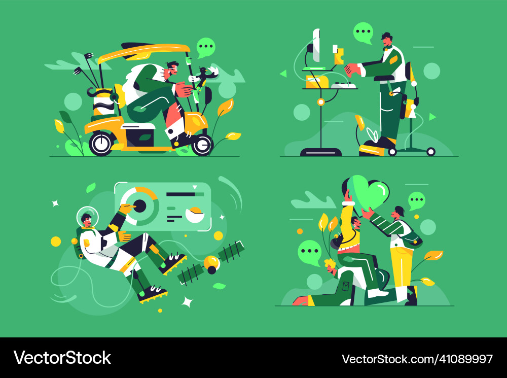 Set of golf player digital programmer cosmonaut Set of golf player digital programmer cosmonaut vector image