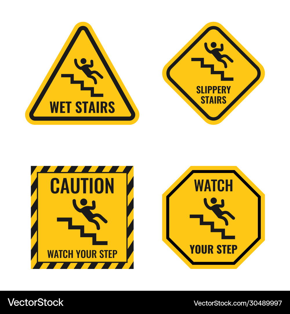 Signs danger falling off stairs slippery Signs danger falling off stairs slippery vector image