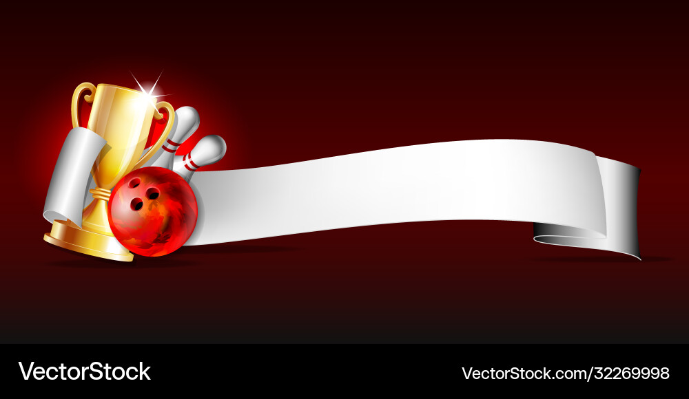Bowling sport emblem with trophy cup red glossy Bowling sport emblem with trophy cup red glossy vector image