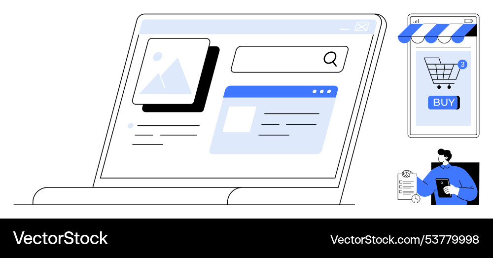 E-commerce website elements with mobile and online Vector Image