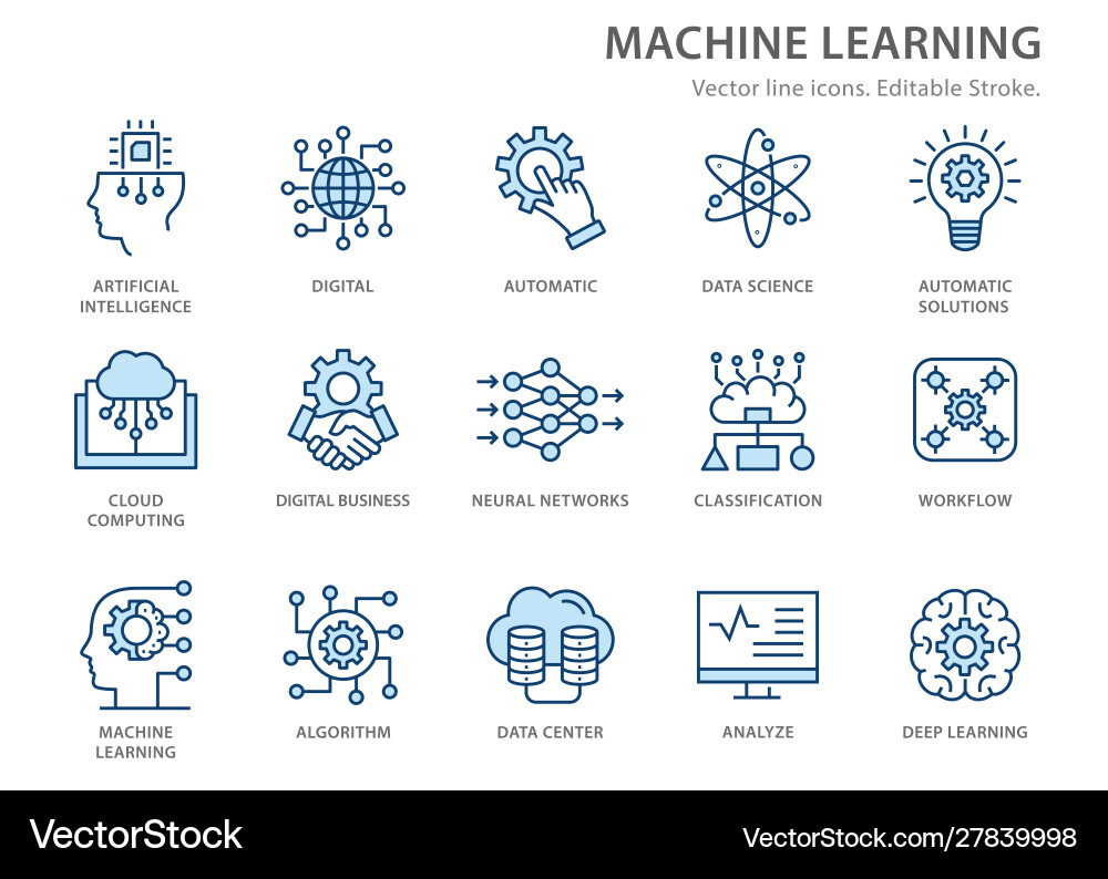 Machine learning line icons set Machine learning line icons set vector image