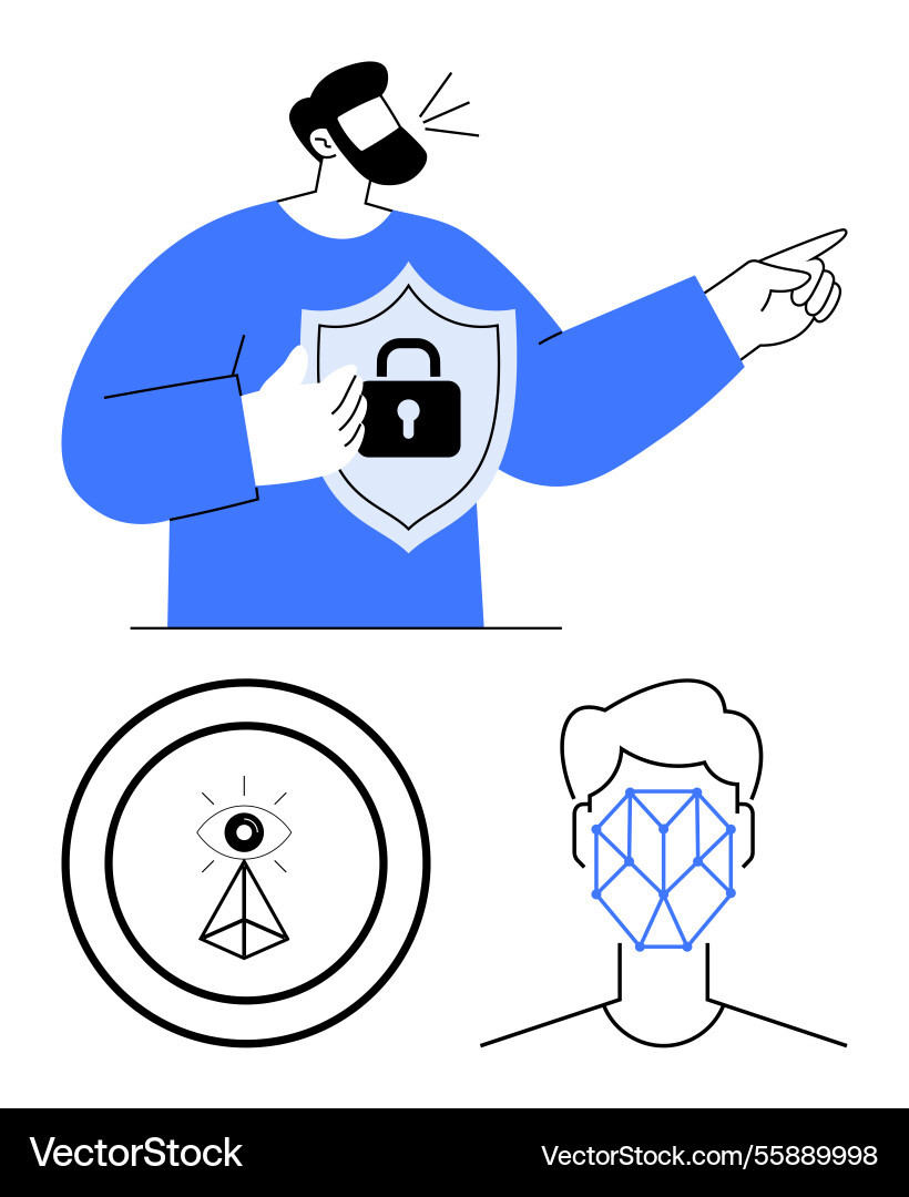 Man with shield securing lock eye in circle Vector Image
