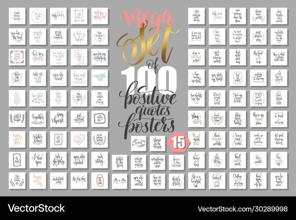 Mega set 100 positive quotes posters Royalty Free Vector