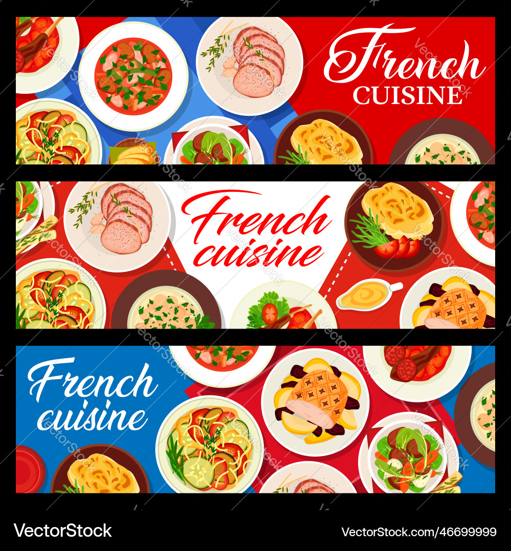 French cuisine restaurant food horizontal banners French cuisine restaurant food horizontal banners vector image