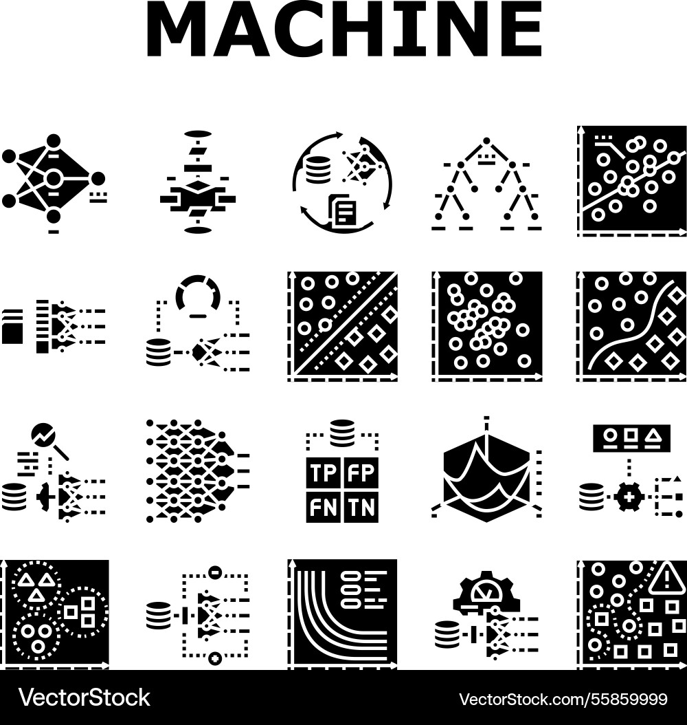 Machine Learning algorithm model icons set Machine Learning algorithm model icons set vektorbild