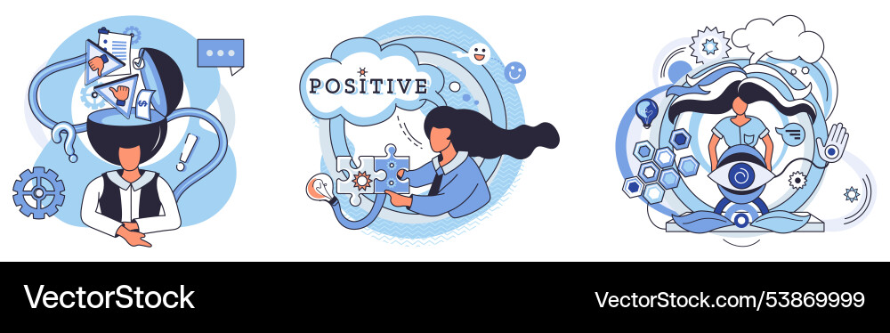 Visualizing positive mindset solution-oriented Visualizing positive mindset solution-oriented vector image