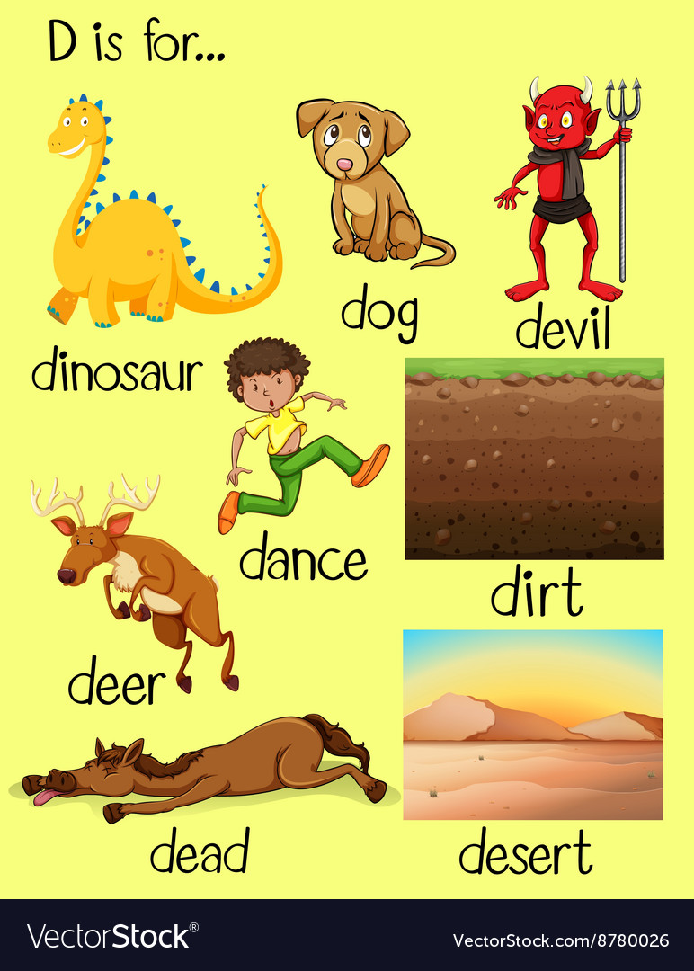 Different words beginning with letter D Royalty Free Vector