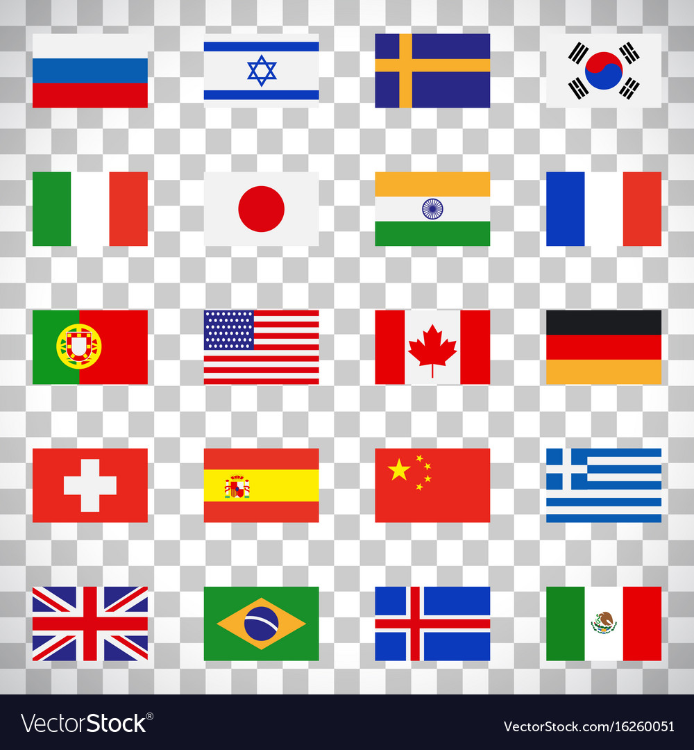 Flags icons on transparent background Royalty Free Vector