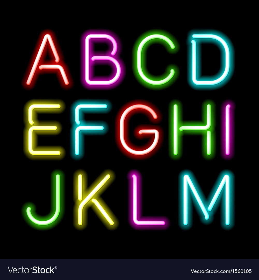 Neon glow alphabet Royalty Free Vector Image VectorStock