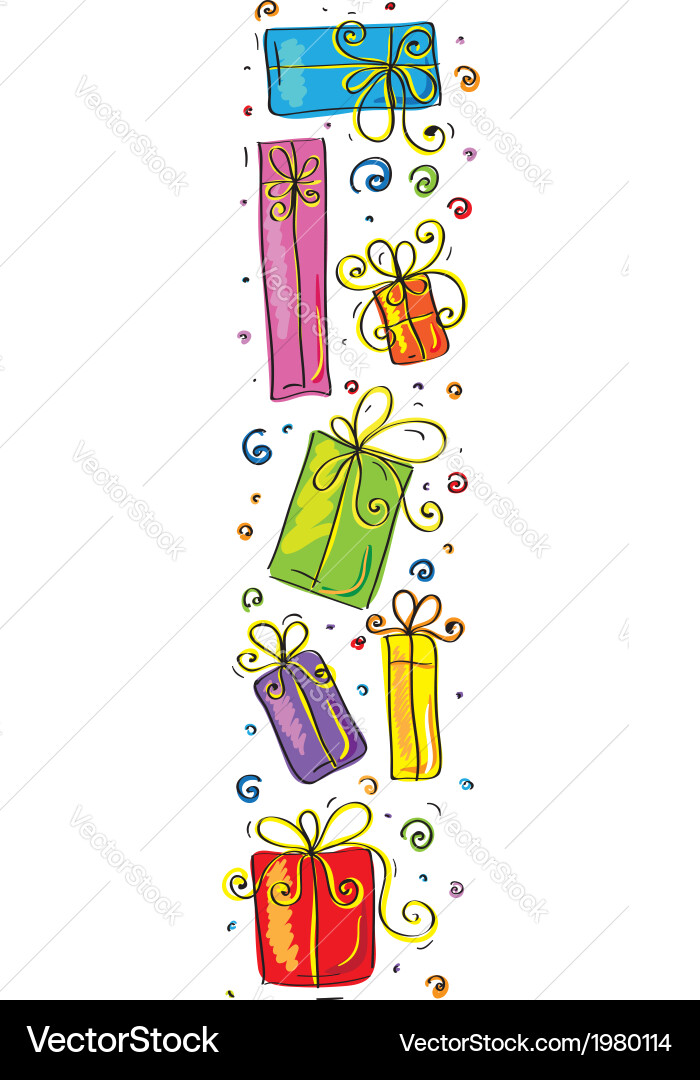 Vertical border with gifts Royalty Free Vector Image