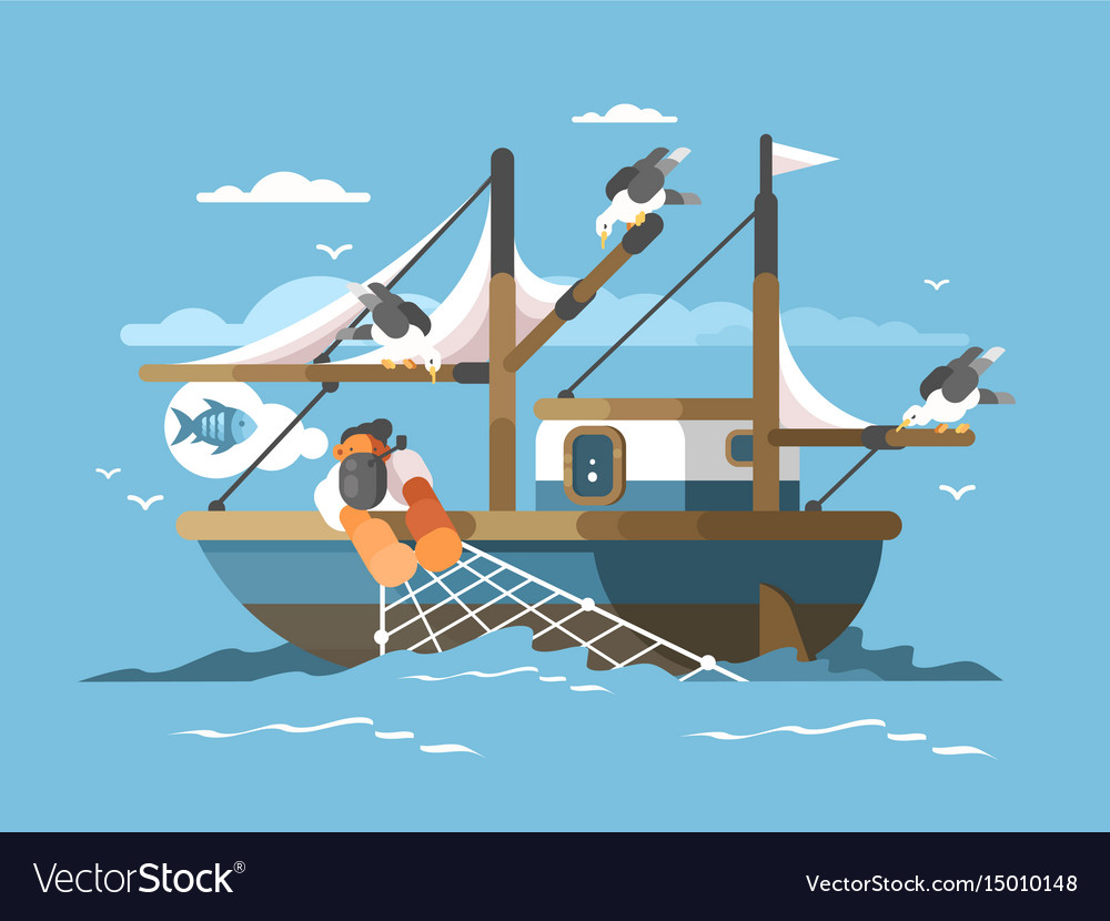 Download Fisherman pulls fishing net Royalty Free Vector Image ...