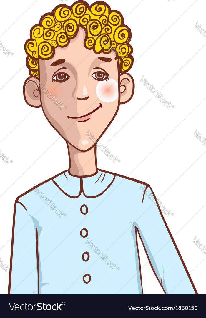 Teenager cartoon boy with curly hair Royalty Free Vector Teenager cartoon boy with curly hair Royalty Free Vector