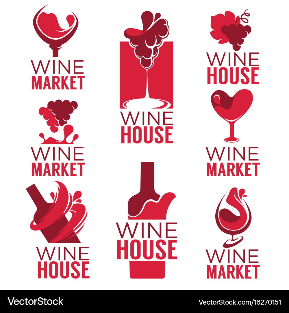 Wine house red wine bottles and glasses logo Vector Image
