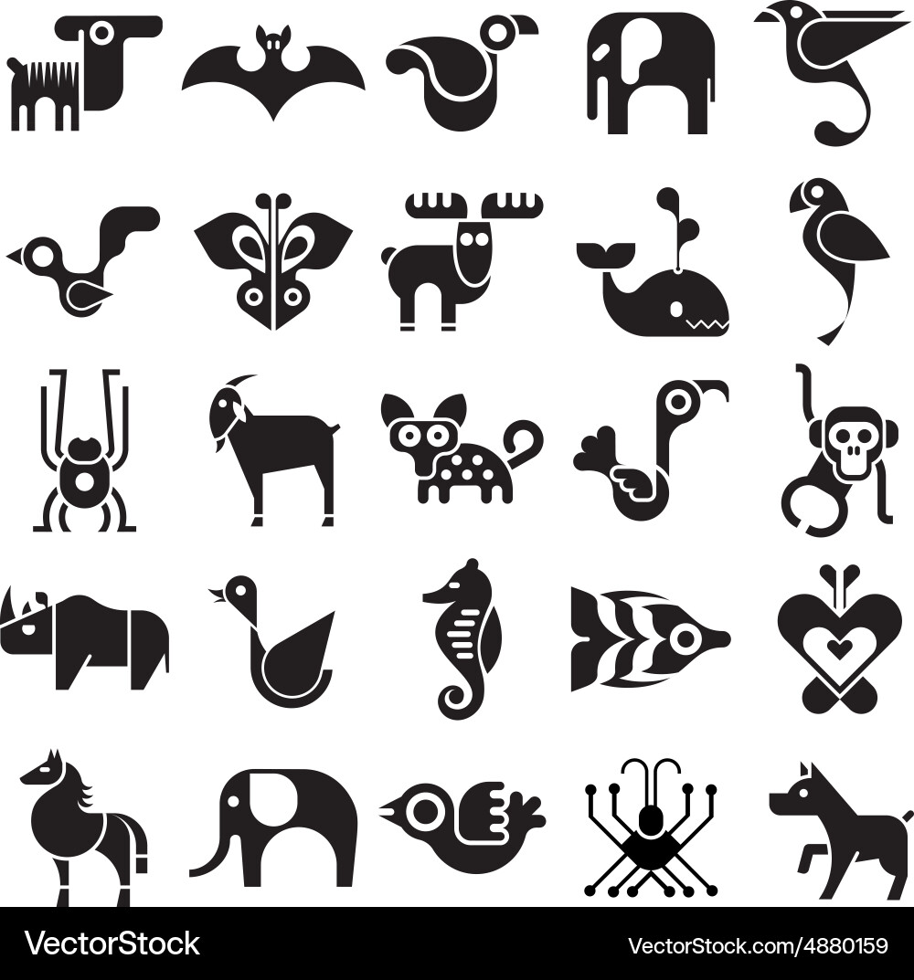 Black and white animal icons Royalty Free Vector Image