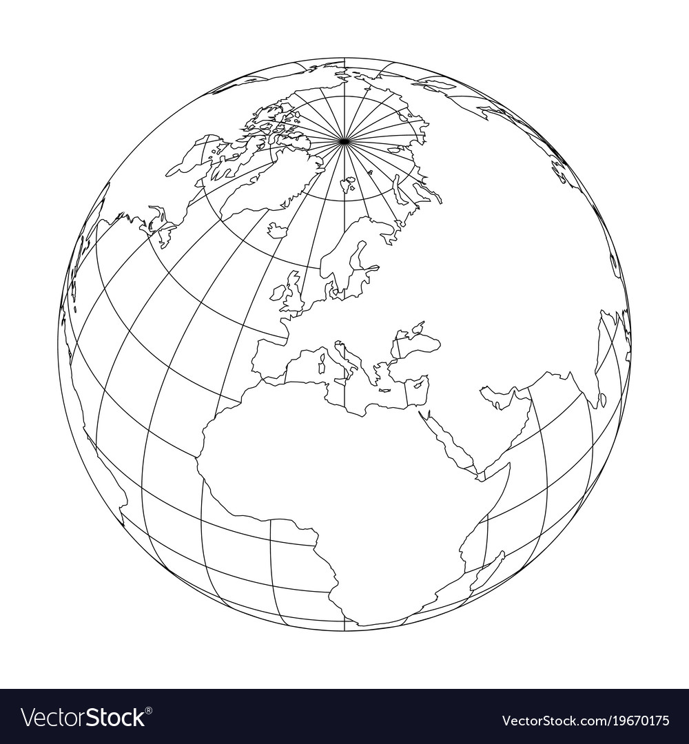 Drawing Lines With Google Earth : Outline earth globe with map of world focused on vector image