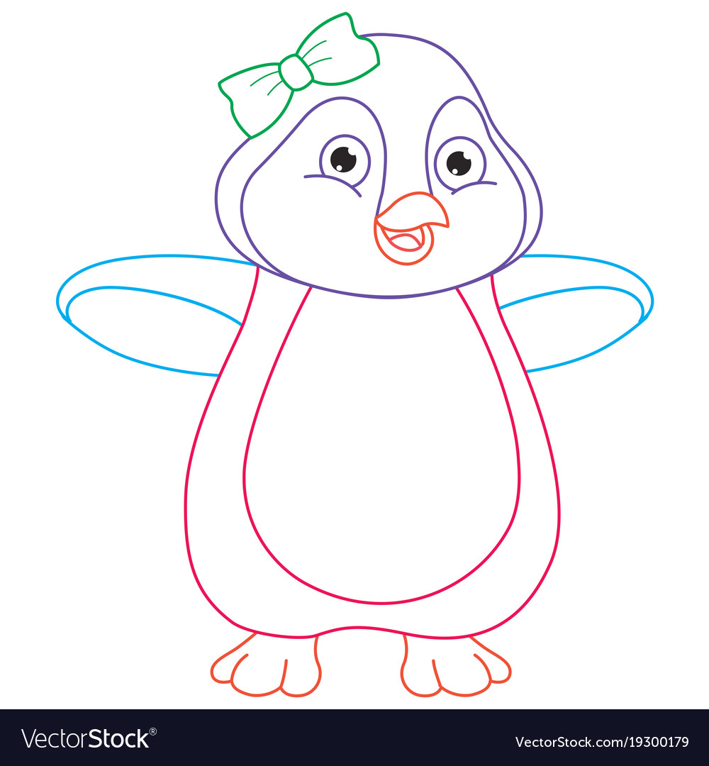 Cartoon Penguin Coloring Page Vector Image