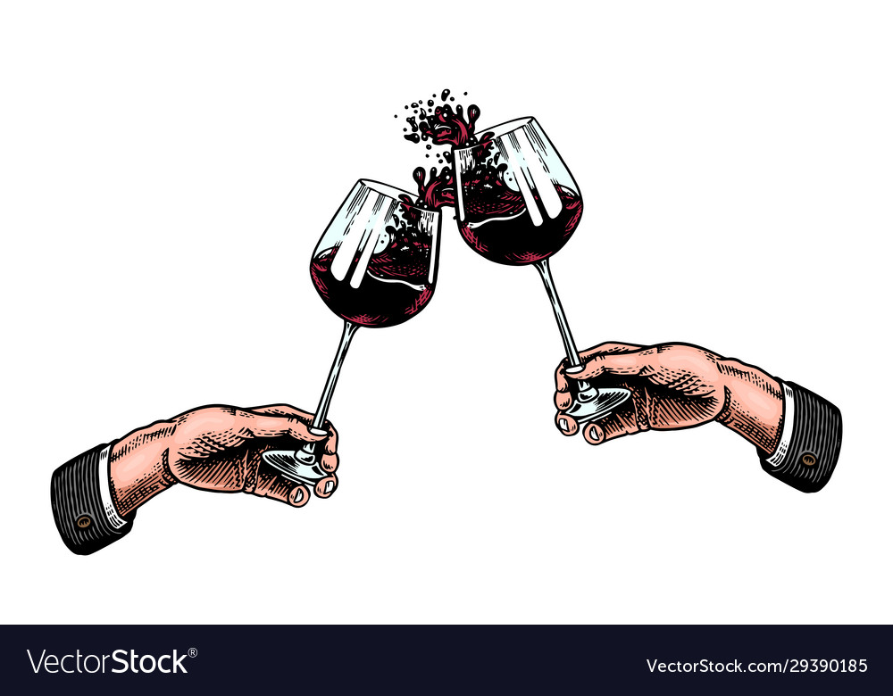 Cheers toast and clink glasses wine in hand Vector Image