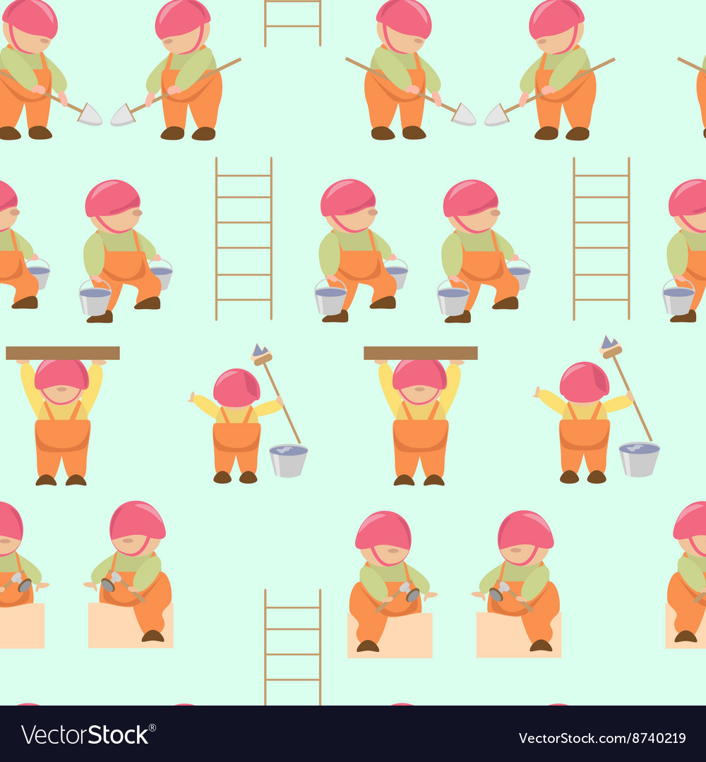 Pattern Cartoon Builders Working Little Builders Vector Image