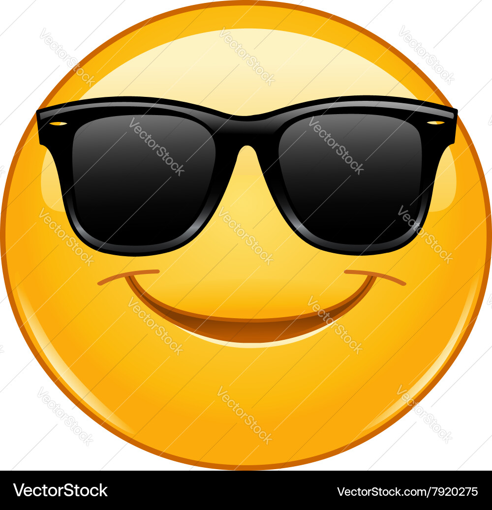Smiling emoticon with sunglasses Royalty Free Vector Image