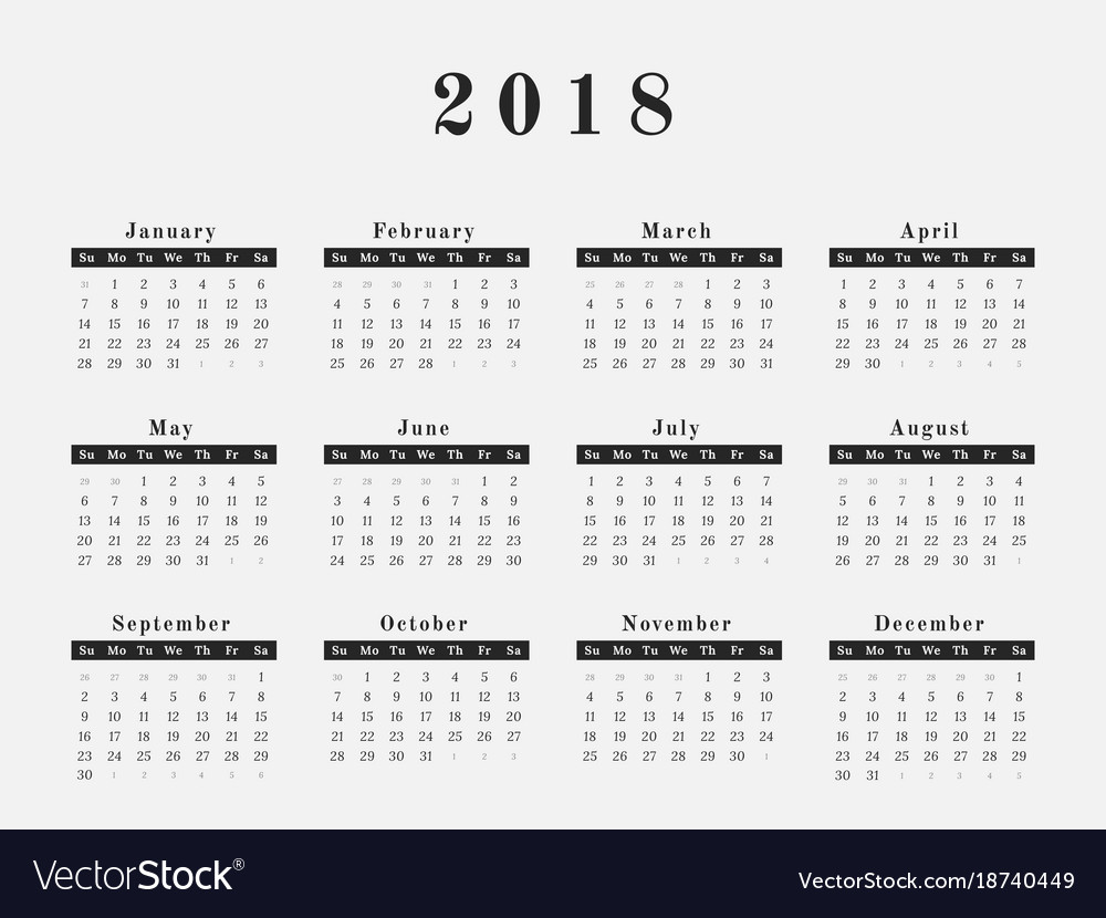 horizontal calendar 2018
