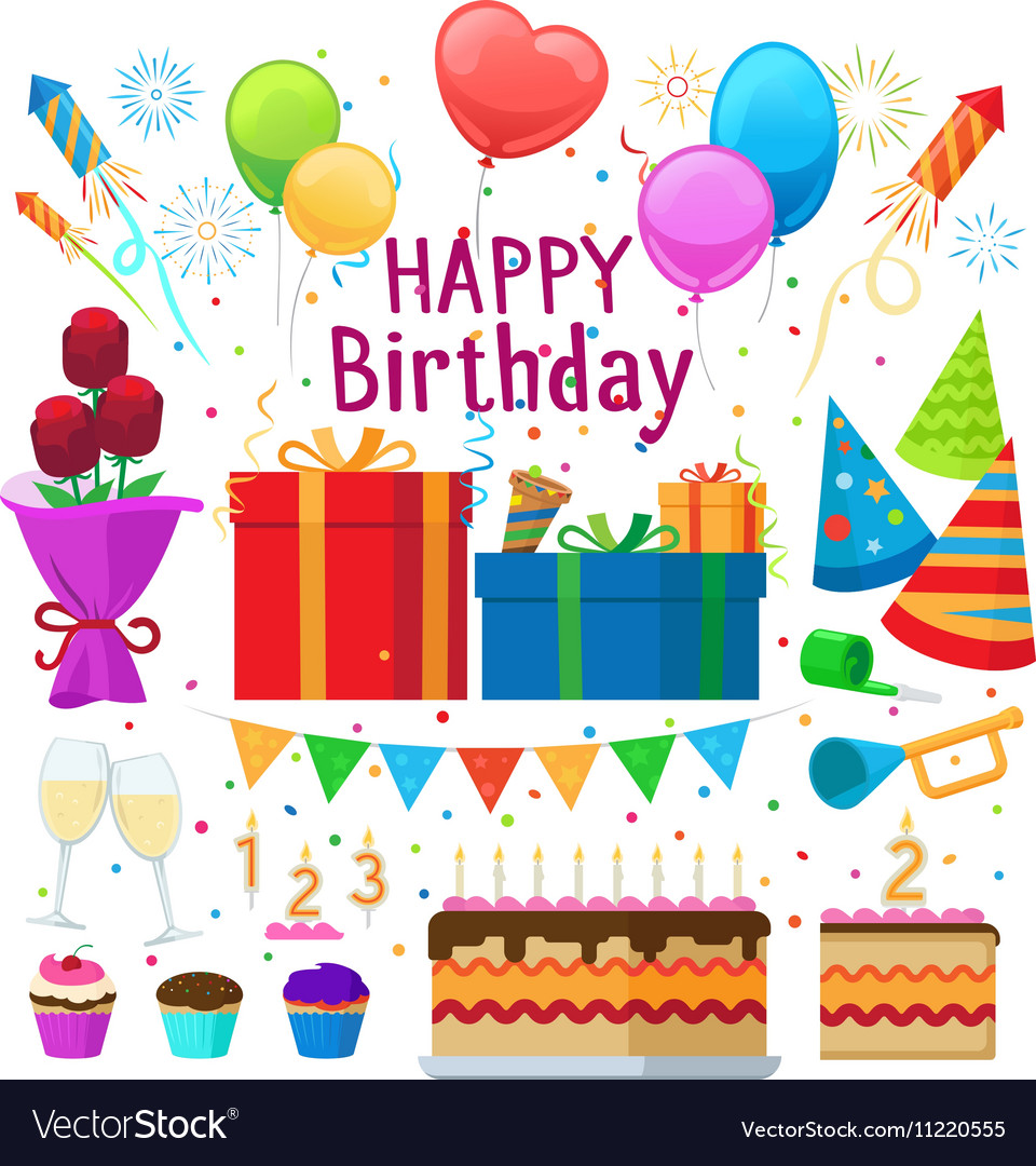 Happy birthday  party  cartoon  elements Royalty Free Vector