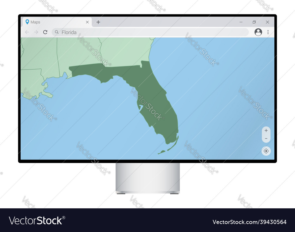 Computer monitor with map of florida in browser Vector Image