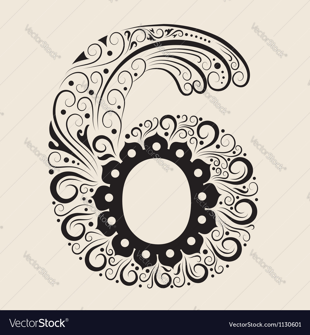 Download Number 6 floral decorative ornament Royalty Free Vector