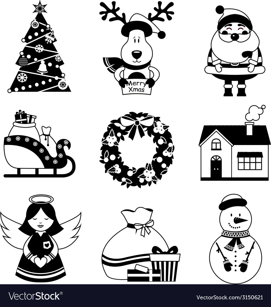 Download Christmas icons black and white Royalty Free Vector Image