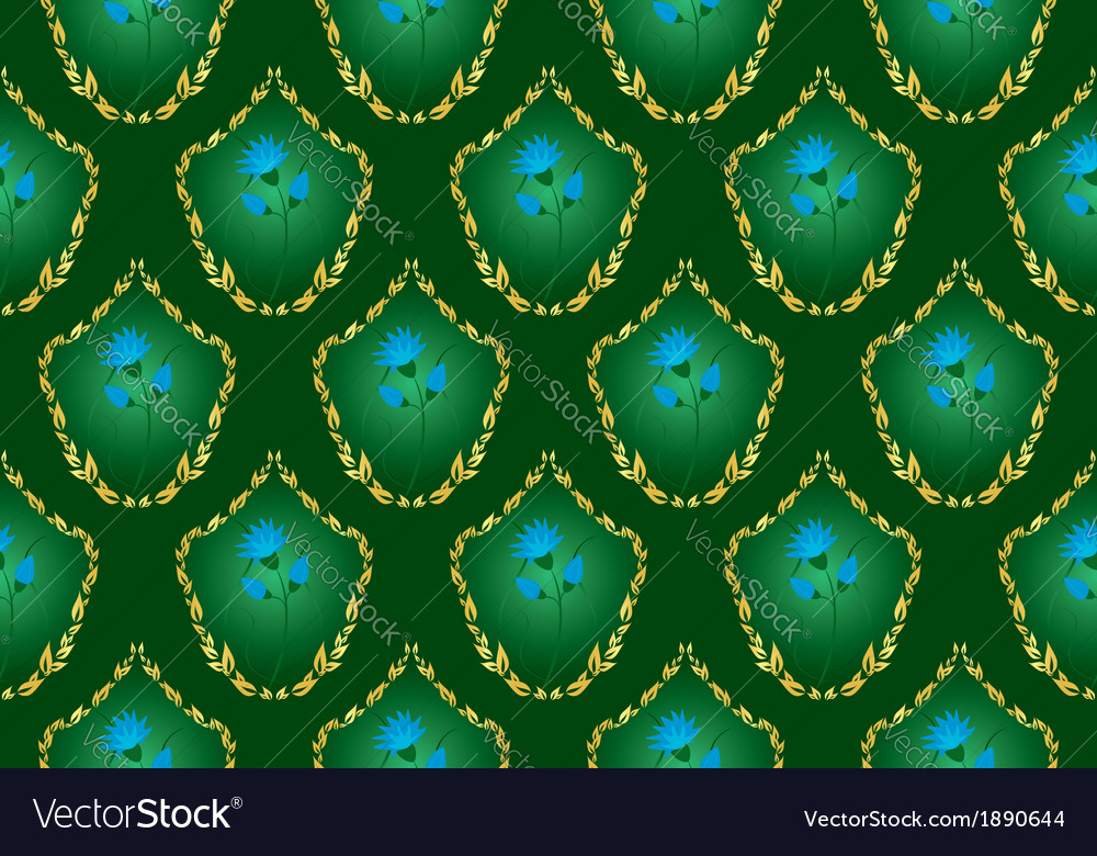 Green floral background with blue flowers Vector Image
