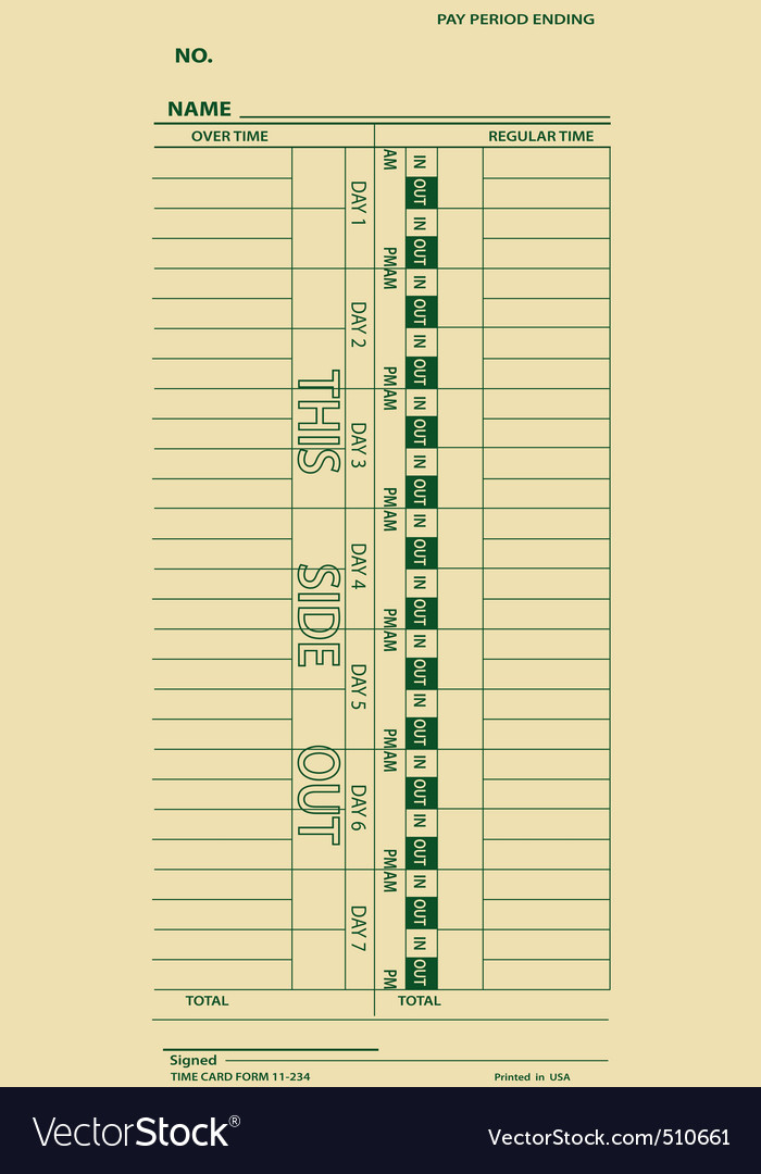 Imecard Employee Weekly Wages Timeclock Time Card Vector Image