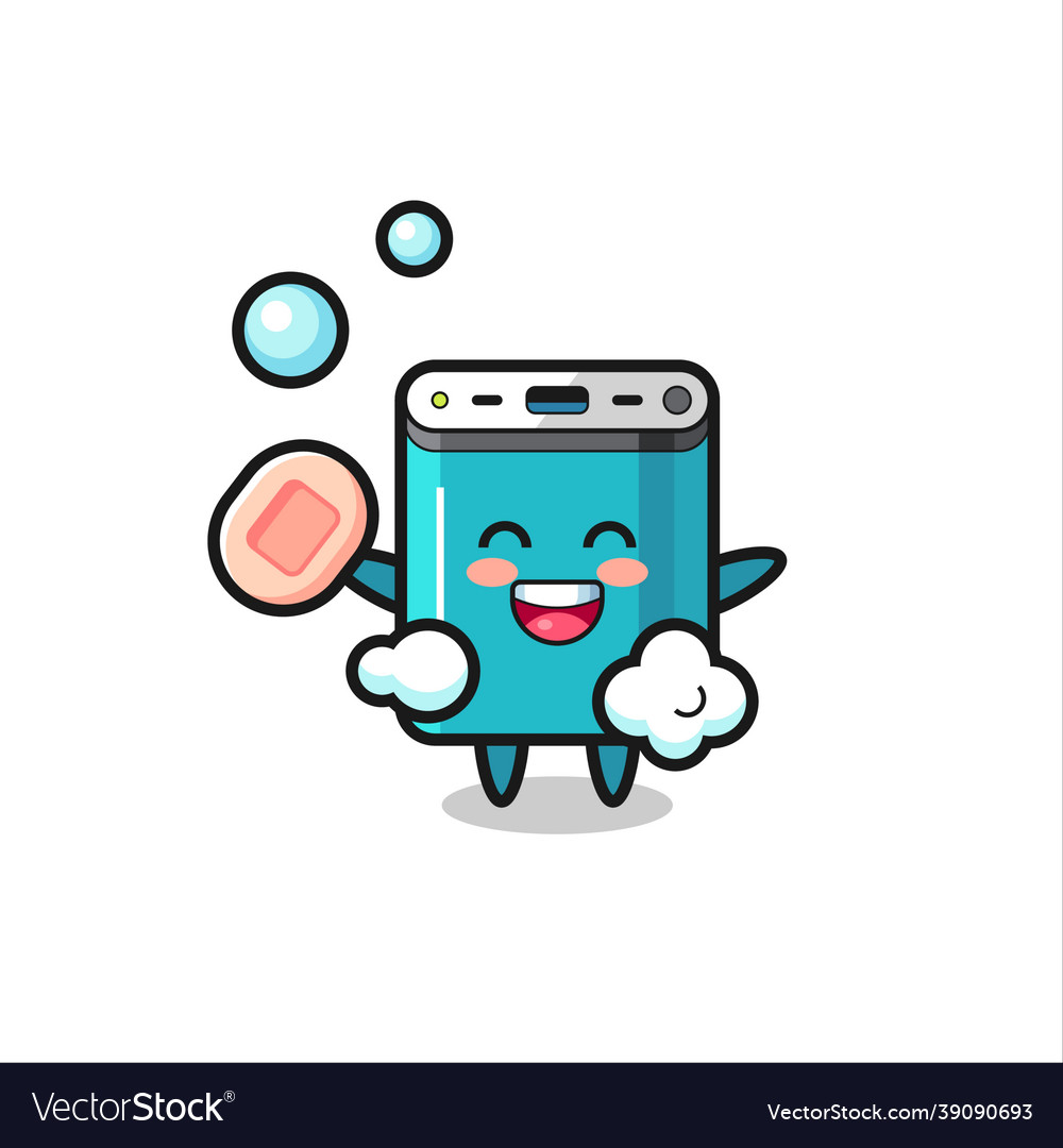 Power bank character is bathing while holding soap