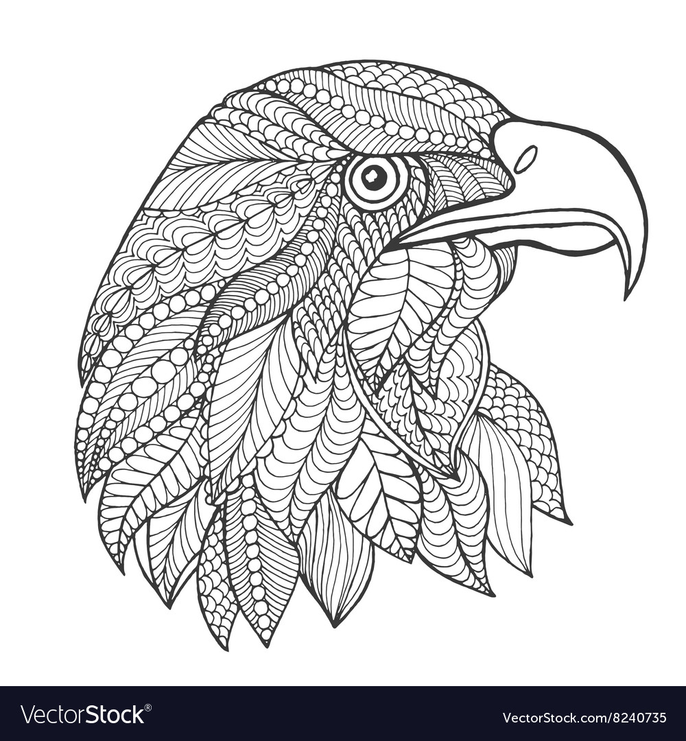 Eagle head Adult antistress coloring page Vector Image