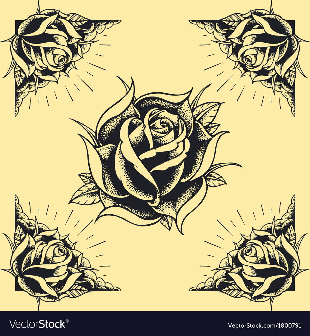 roses and frame tattoo style design royalty free vector roses and frame tattoo style design royalty free vector