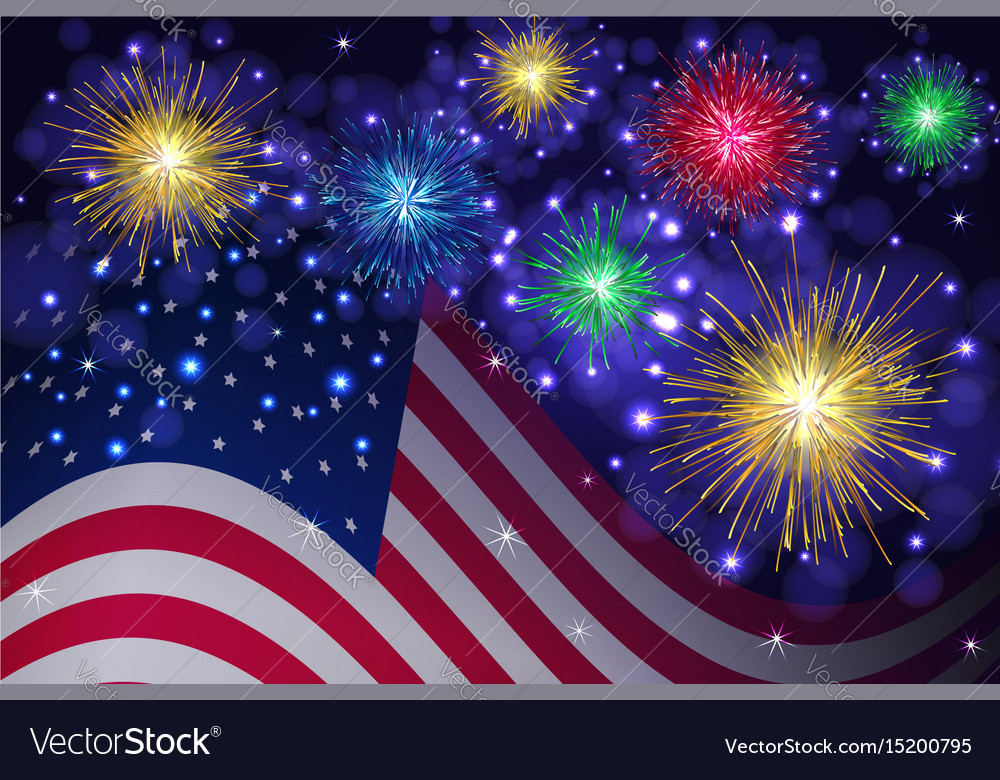 american flag and independence day fireworks vector image flag with fireworks