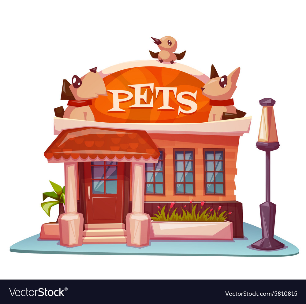 Pet shop building with bright banner Royalty Free Vector