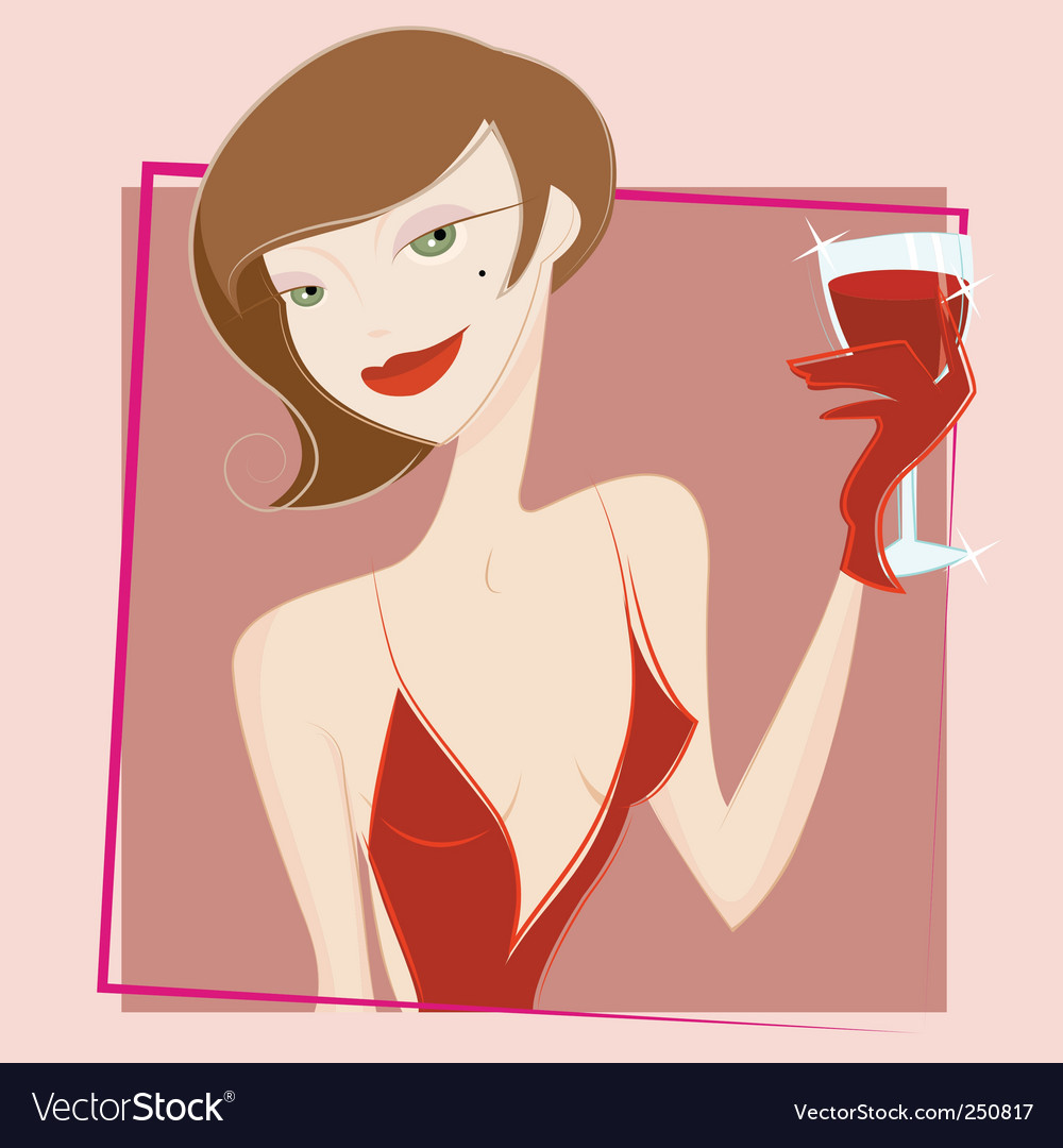 Woman drinking wine Royalty Free Vector Image - VectorStock