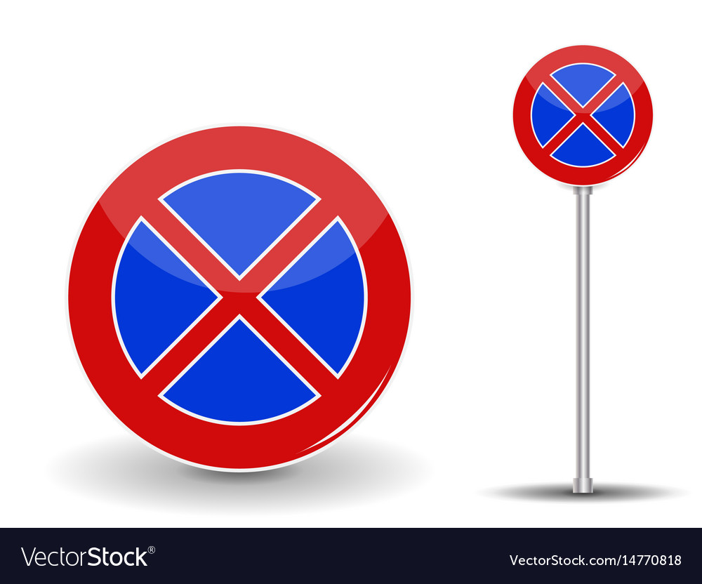 Prohibiting parking red and blue road sign Royalty Free Vector Image