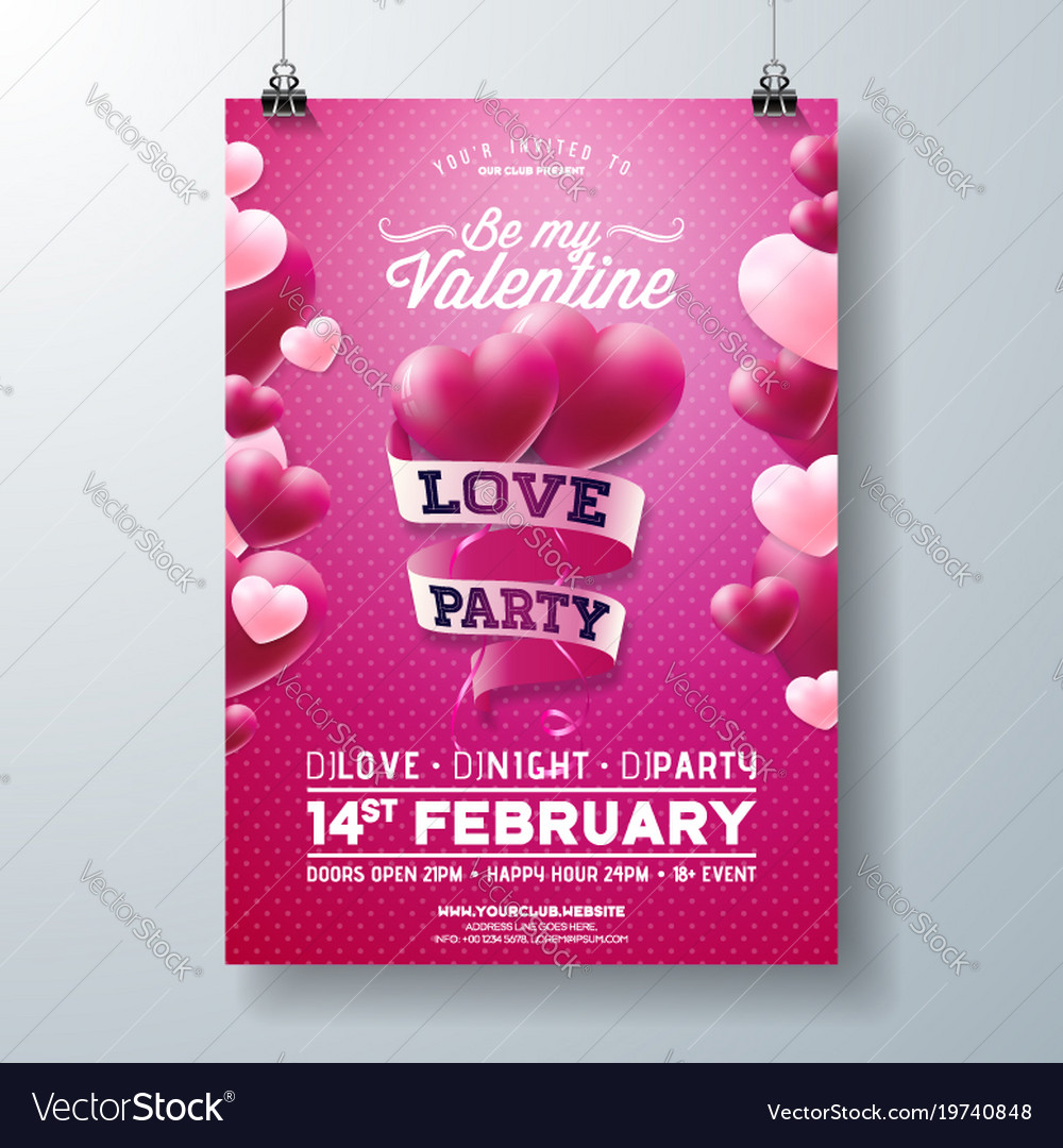 valentines day love party flyer design with vector image valentines party flyer