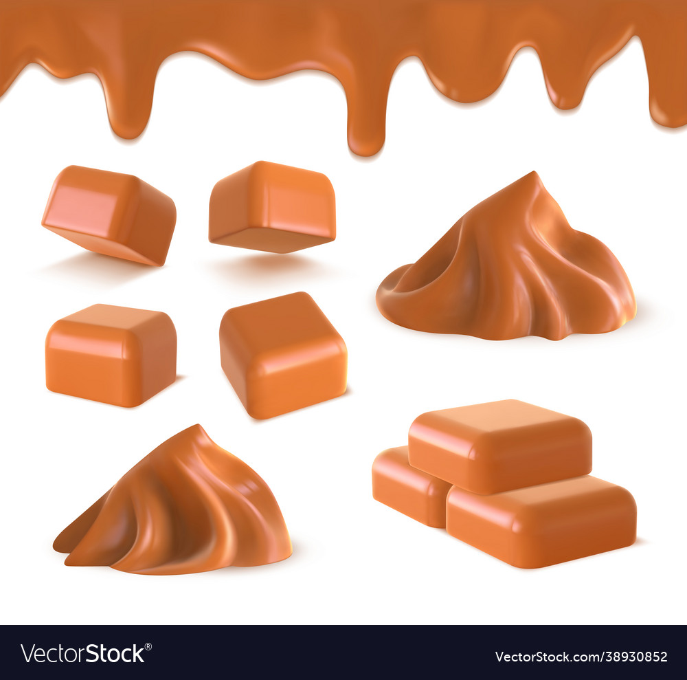 Realistic liquid caramel cube toffee candies Vector Image