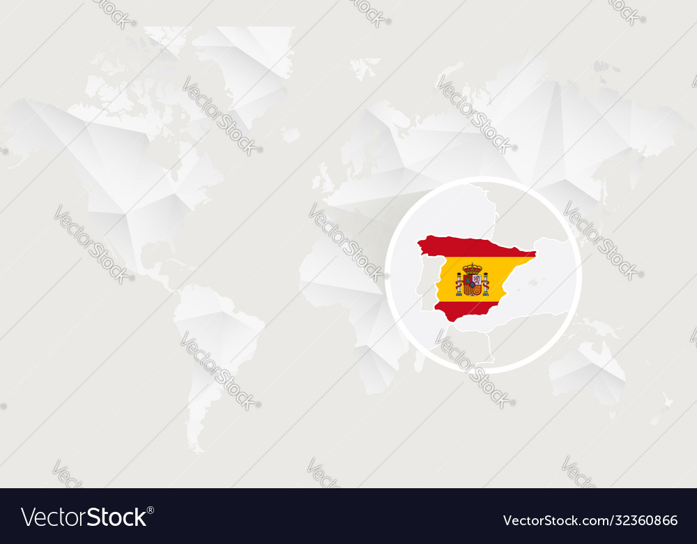 Spain map with flag in contour on white polygonal Vector Image