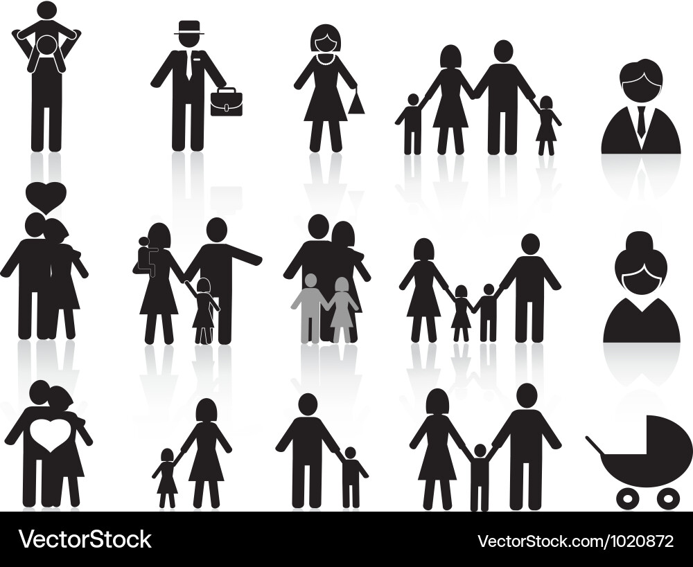 Black happy family icons set Royalty Free Vector Image - VectorStock