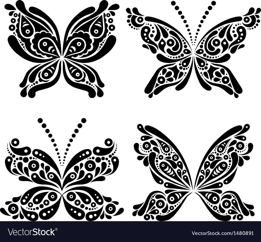 set of beautiful black and white butterfly tattoo vector image set of beautiful black and white butterfly tattoo vector image