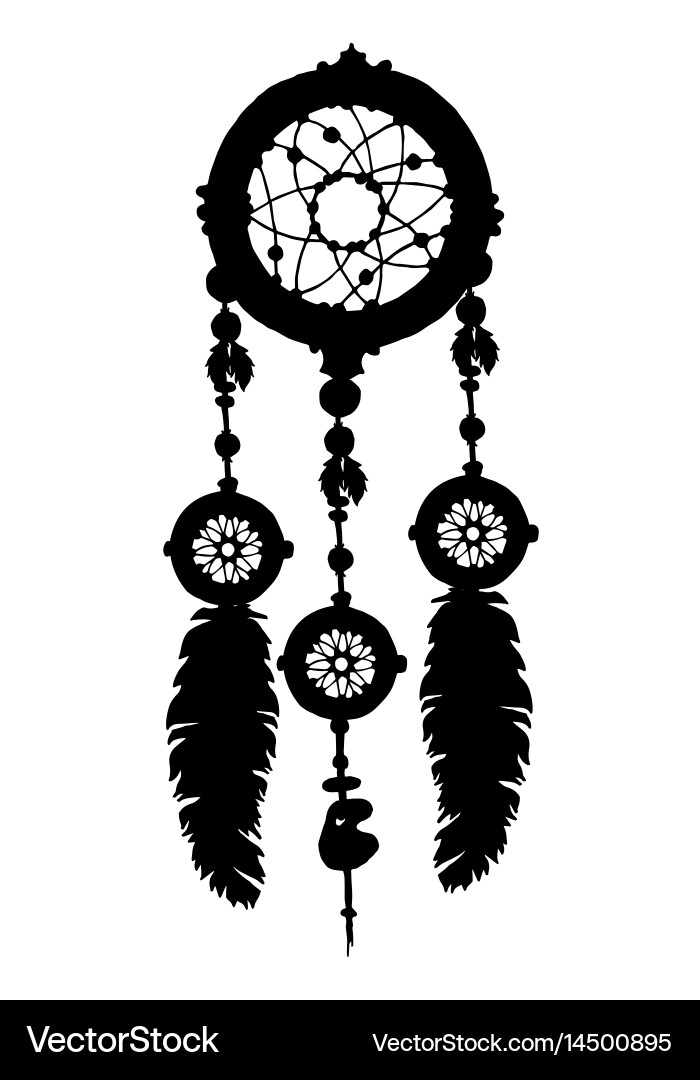 Dream catcher silhouette with feathers and beads Vector Image