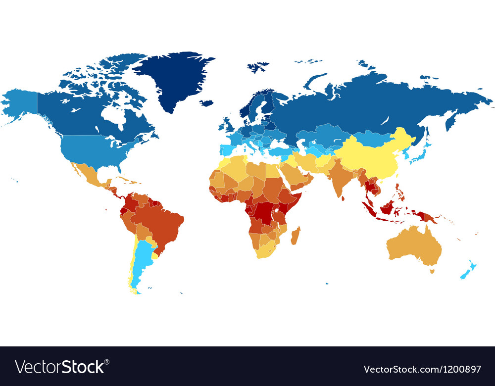 World Map With Countries Colored From Equator Vector Image World Map With Countries Colored From Equator Vector Image
