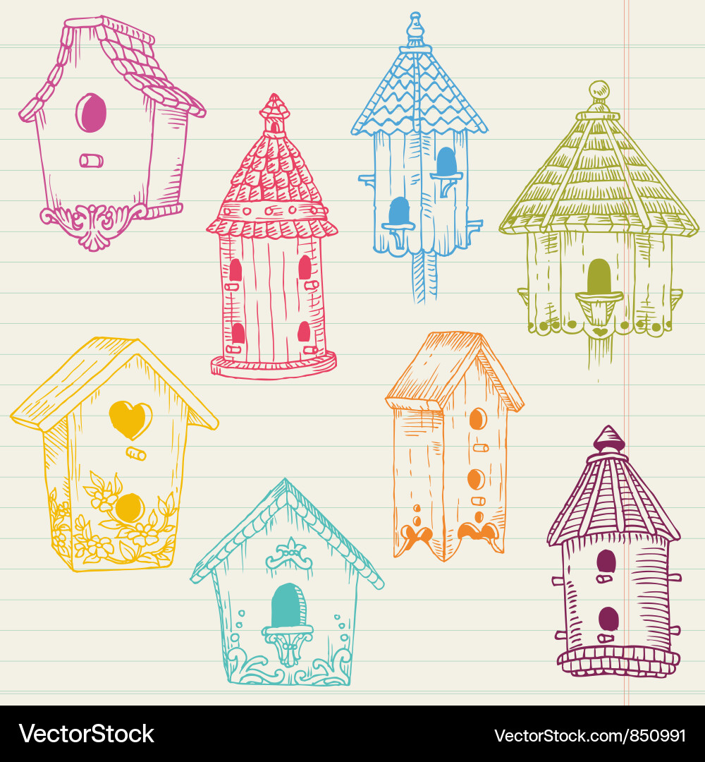 Cute Bird House Doodles Royalty Free Vector Image