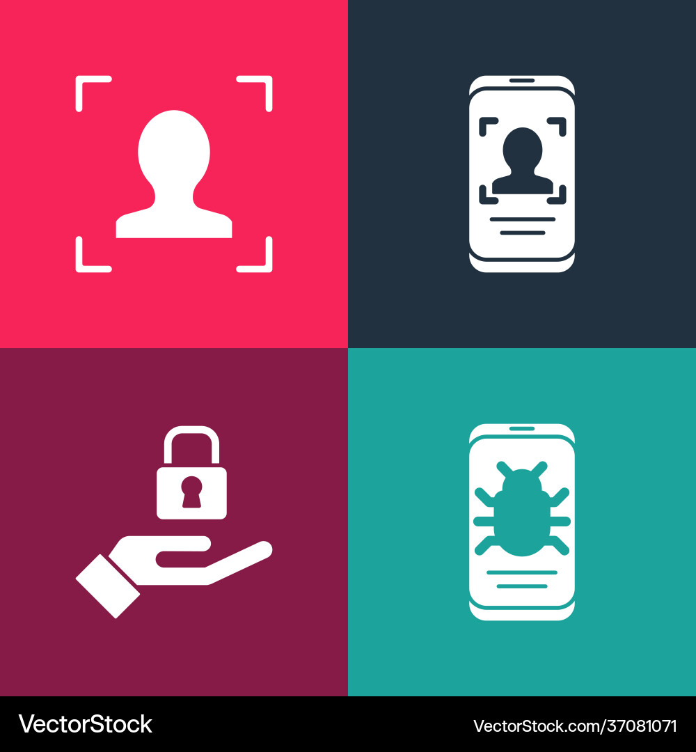 Set pop art system bug on mobile lock in hand Vector Image