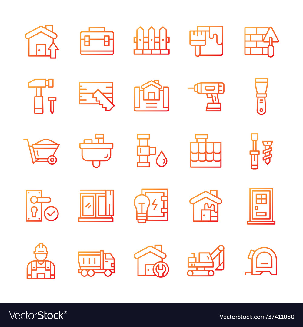 Set home and renovation icons with gradient Vector Image