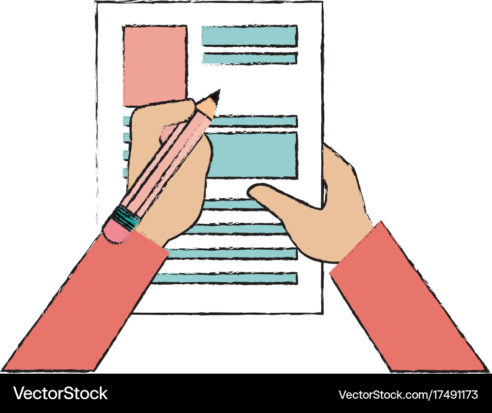 Hand human with pencil writing in document Vector Image